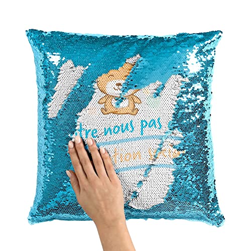 Coussin paillettes turquoise pas de distanciation sociale doudou - 3