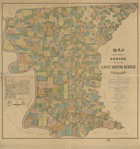 Vintography 1895 Map of The Parish of East Baton Rouge, Louisiana - Size: 24x24 - Ready to Frame - East Baton Ro