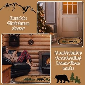 2 pcs bear non skid rug rustic lodge theme area rug with bear and cub scene cabin rug bear farmhouse rug winter kitchen cabin rug christmas bear decor for home bathroom bedroom living room  urban country home decor