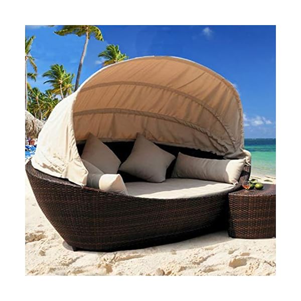 Patio Daybed Furniture,Outdoor Lawn Backyard Poolside Garden Round Sofas with Retractable Canopy Tent, Leisure Wicker Chair,Wicker Rattan Round Daybed, Seating Cushioned Seats - Image 3