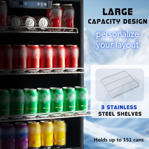 Image of Albott Beverage Refrigerator-24 In fridge with Glass Door, Adjustable Shelves and LED Touch Panel, Under Counter Design for Wine Beer, Built-In or Freestanding Use, 34-64℉
