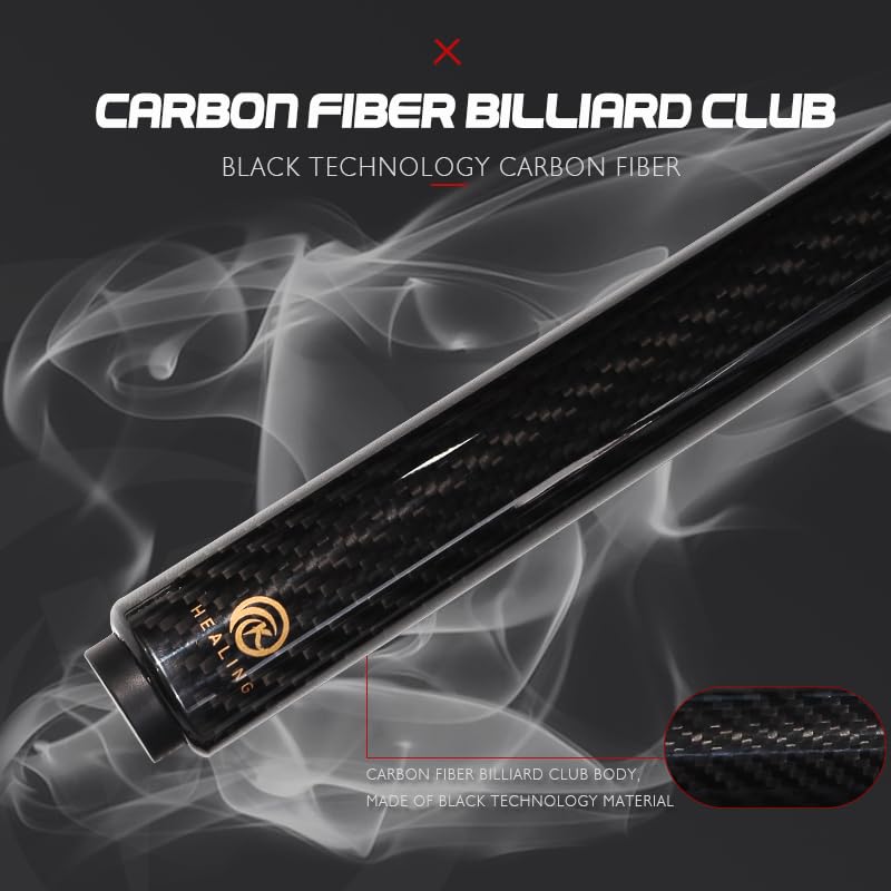 OKHEALING Carbon Fiber Pool Cue, 58 Inch, 12.9mm, 1/3 Joint