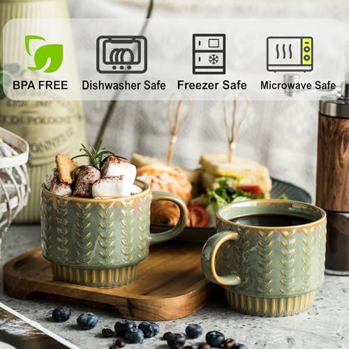 Miamolo MUG-SETS Coffee Mugs Set Of 4 With Spoons & Rack, Stackable Espresso Cups 13Oz Coffee Mug For Drinks Latte Cappuccino Tea, Turkish Coffee Cup thumb #2