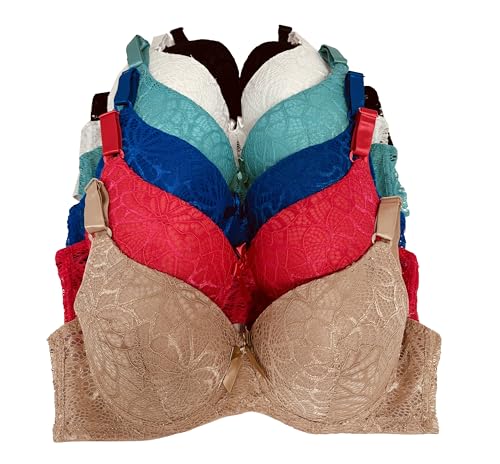 Image of Viola's Secret 6 Pack of Color Print T-Shirt Bras B Cup C Cup and D Cup