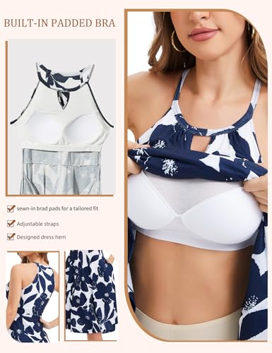 Image of JOYSHAPER Built in Bra Summer Dress Casual Beach Sundress Flowy Halter Dress with Pockets