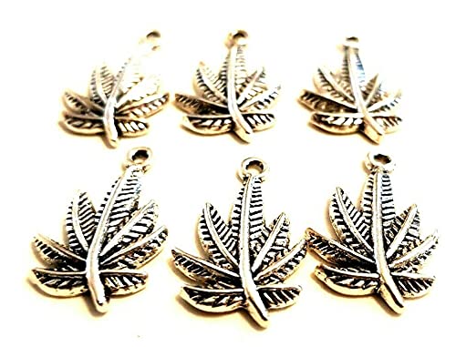 20 x Tibetan Silver Cannabis Weed Marijuana Leaf Charms Ganja Beads Jewellery Making Bracelets Necklaces 22mm x 15mm x 1mm