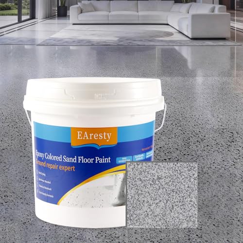 Epoxy Colored Sand Floor Paint Epoxy Floor Paint For Concrete High-Gloss Self-Leveling Epoxy Coating Wear-Resistant & Non-Slip Marble Effect Finish for Interior & Exterior Surfaces (Sesame Gray 176.36 oz)