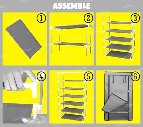 Image of Zest 4 Toyz 6 Shelf Shoe Rack for Home with Zip Door Cover & Side Pockets Shoe Stand Multipurpose Storage Rack for Footwear Toys Clothes with Dustproof Cover (Grey)