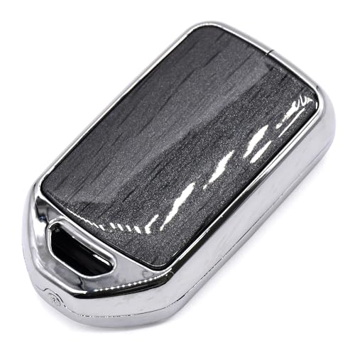 Image of KMH Marble Metal Car Key Cover Compatible with Honda City, Civic, Jazz, Amaze, CR-V, WR-V, BR-V Models 3 Buttons Keycover with Keychain Key Shell Case Holder Protector Accessories (Chrome) Pack of 1
