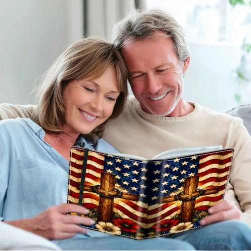 Image of Photo Album 4x6 120 Photos with Strong Elastic Band, Stained Glass Flag | Large Capacity Premium Leather Picture Album, Portable Wallet Albums Photo Book for Family Anniversaries Wedding Baby