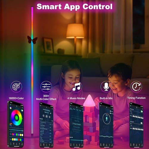 Image of Corner Floor Lamp - 57'' Tall RGB Lamp with Music Sync, 16 Million Colors, 88 LED Dual RGB White, Voice & App Control Mood Light with Timer & Remote for Gaming, Bedroom & Living Room