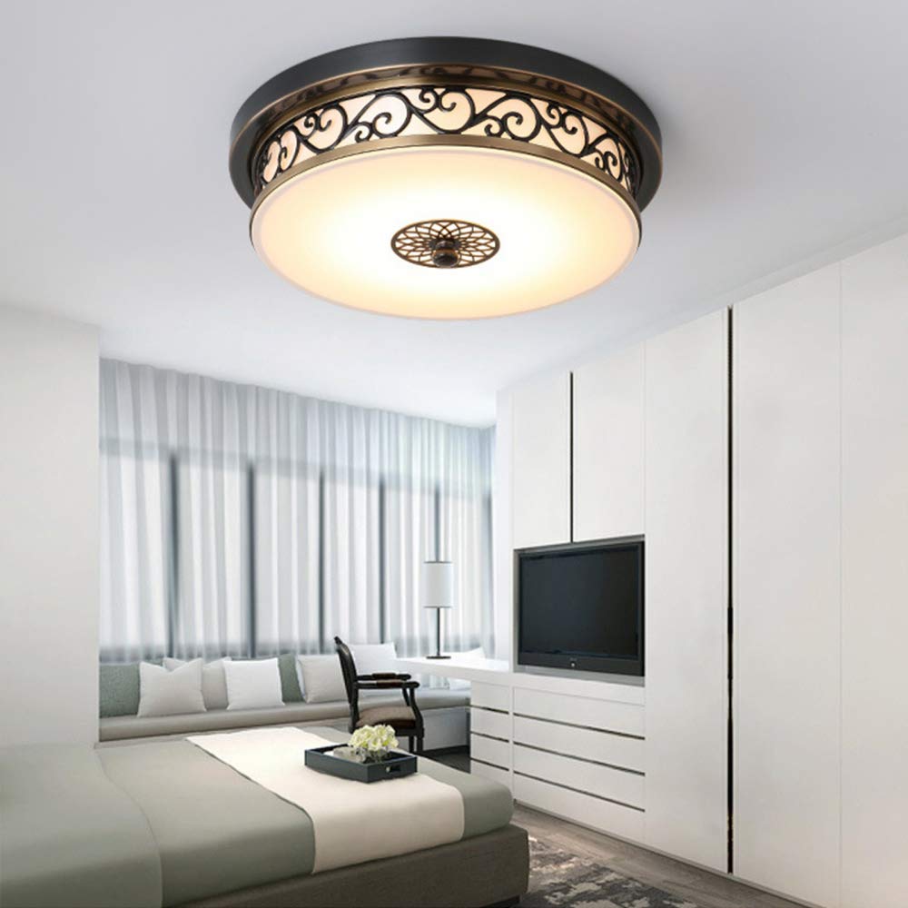 Vintage Round Ceiling Light Glass Lamp Shade LED Ceiling Lamp Antique Bronze Metal Ceiling Lighting For Bedroom Living Room Hallway Dining Room,Neutral Light-Dia 50cm