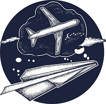 Black and White Abstract Paper Plane Day Dreaming of Being A Airplane Illustration Cartoon Round Metal 0.75" Lapel Pin Hat Shirt Pin Tie Tack Pinback2