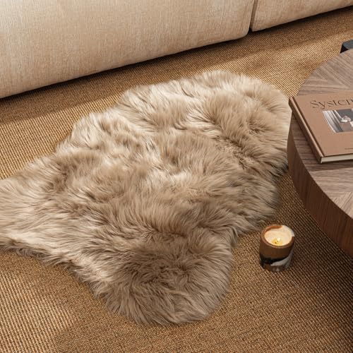 Ashler Faux Fur Rug, Beige, 2 x 3 Ft, Machine Washable