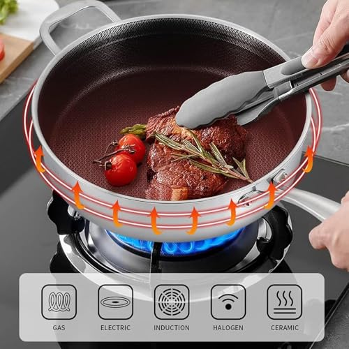 image for DELARLO Tri-Ply Stainless Steel 12 Inch Deep Frying Pan with lid 7QT S