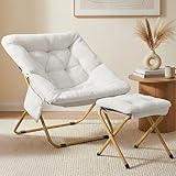 Clevich Poltrona relax con sgabello, 72 x 76 x 78 cm, pieghevole Lazy Chair in peluche, con tasca laterale e robusta struttura in metallo per angolo lettura, appartamento, soggiorno, camera da letto