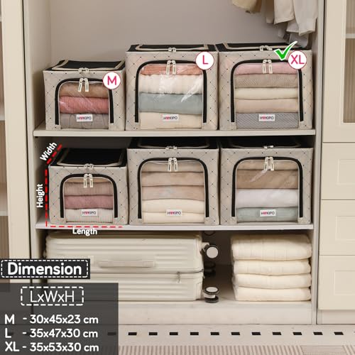 Image of HOKIPO Clothes Storage Box, 600D Oxford Fabric Organiser for Wardrobe, Ivory Noir - Extra Large Pack of 2 (AR-6490-BLK*2)