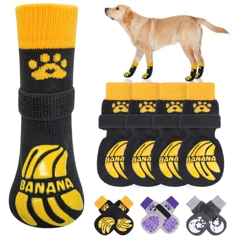 BEAUTYZOO Non-Slip Dog Socks to Prevent Licking Paws, Dog Shoes for Hot Pavement, Paw Protector Traction on Wood/Hardwood Floors- Grip That Works Even When Twisted-Senior Small Medium Large Dog Boots Cover