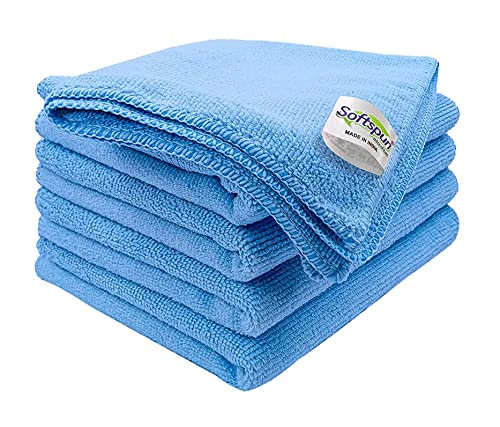 Image of SOFTSPUN Microfiber Cleaning Cloths, 5pcs 30x30cms 340GSM Sky Blue! Highly Absorbent, Lint and Streak Free, Multi -Purpose Wash Cloth for Kitchen, Car, Window, Stainless Steel, Silverware.