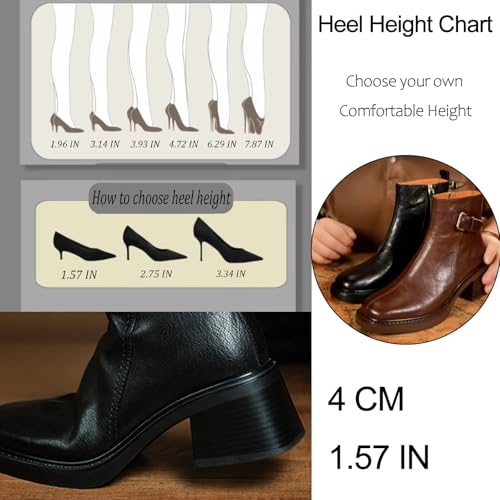 Women's Leather Vintage Block Heel Ankle Boots Comfort Square Toe Side Zipper Chunky Heel Booties for Office Dating4