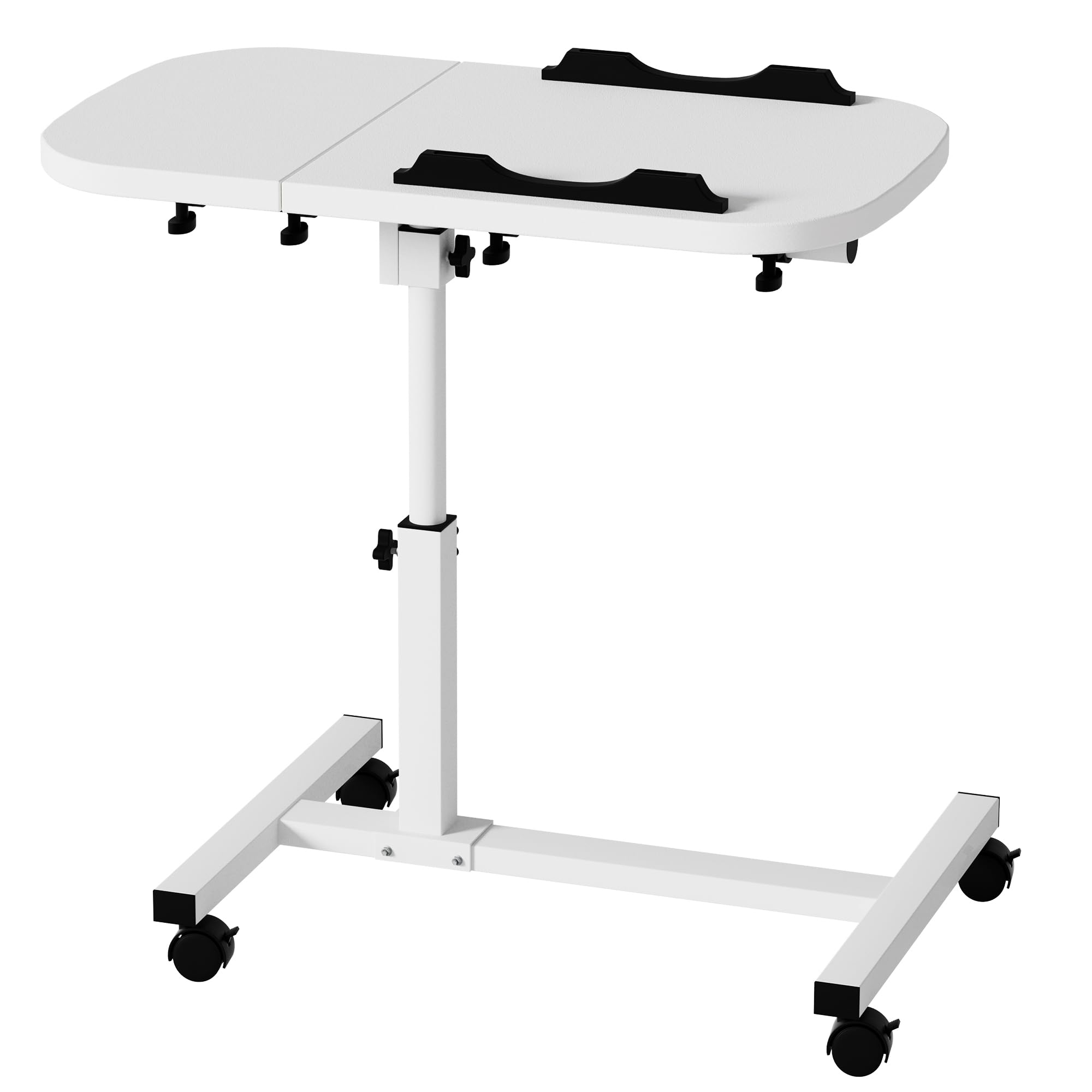 Table d'appoint mobile réglable en hauteur pour lit avec 4 roulettes, 60 x 40 cm, table pour ordinateur portable, table de dessus pivotante pour salon, chambre à coucher, bureau, lit, canapé,