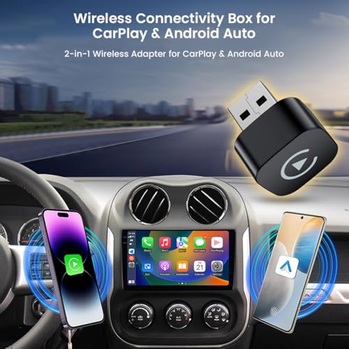 Image of CarDock Wired to Wireless CarPlay & Android Auto Adapter | USB-A Plug with USB-C Converter | Dual-Band WiFi 2.4G /5G | Bluetooth 5.0 | Plug & Play for Car Infotainment Systems (Black)