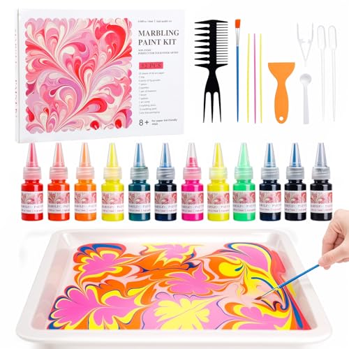 TMOL 12 Colors Marmorierfarbe Set Bastelset kinder ab 6 jahre Geschenke Mädchen 6 7 8 9 10 jahre Kreativset Basteln Mädchen 6 jahre Window Color Set kinder