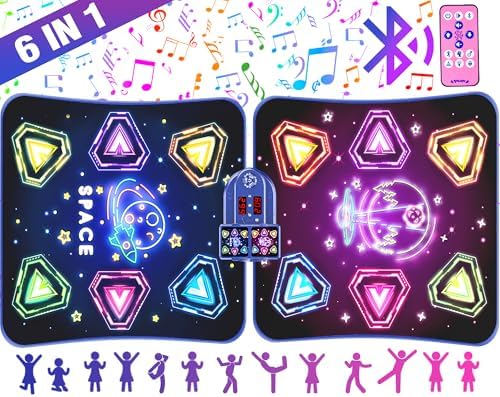 Large Double Electronic Dance Mats, Dance Pad with LED Light & Wireless Bluetooth, Music Dance Toy with 6 Game Modes, Challenge Game for Single & Double Players, Dance Mat Toy for 3-12 Year Old Girls