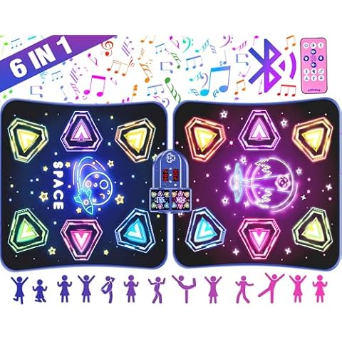 Large Double Electronic Dance Mats, Dance Pad with LED Light & Wireless Bluetooth, Music Dance Toy with 6 Game Modes, Challenge Game for Single & Double Players, Dance Mat Toy for 3-12 Year Old Girls Cover