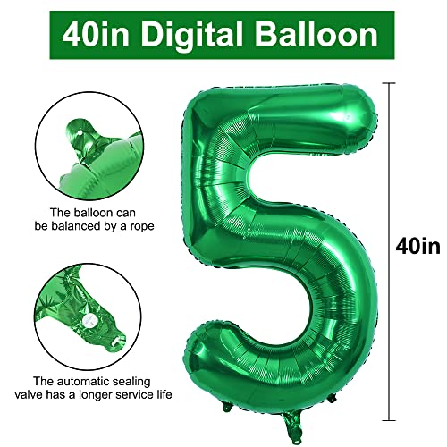Image of TONIFUL 40 Inch Dark Green Large Numbers Balloon 0-9 Birthday Party Decorations,Foil Mylar Big Number 5 Balloon Digital 5 for Birthday Party,Wedding, Bridal Shower Engagement Photo Shoot, Anniversary