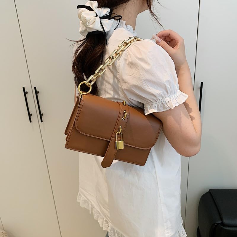 PU Leather All-Match Shoulder Bag with Chain Simple Flap Bag Solid Color Versatile Crossbody Bag Travel Shopping Work Handbag4