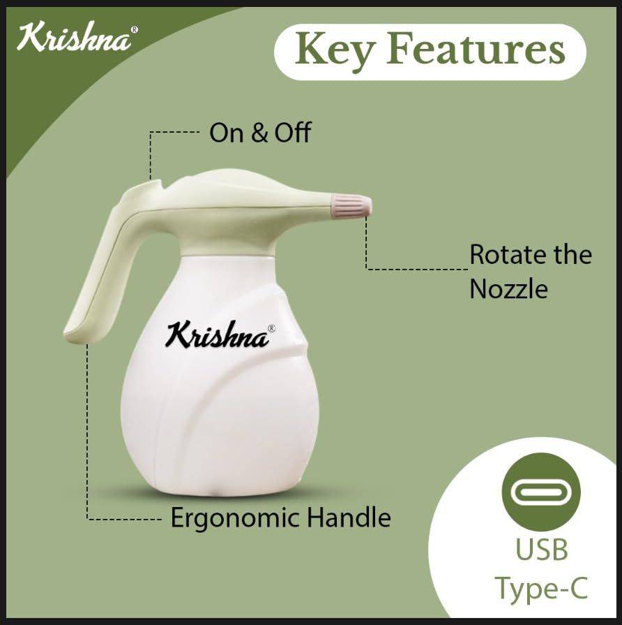 KRISHNA 2L Handheld Mini Electric Plant Mist Spray Bottle & Garden Sprayer - Automatic Watering Can for Indoor/Outdoor Plants, Fine Mist Atomizer for Cleaning & Gardening. 1