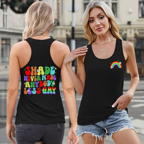 Image of Ithalt Pride Tank Top for Women LGBT Rainbow Flag Shirt Love Heart Graphic Tee Lesbian Gay Pride Sleeveless Vest