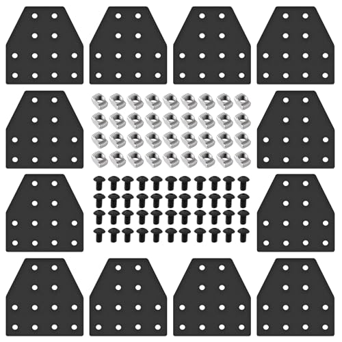 Image of 12pcs 2040 Aluminum Extrusion Joint Plate Connector Corner T Bracket 12-Hole 2040 V Slot Hardware T Slotted Accessories With T Nuts and Screws For Aluminum Profile 3D Printer Frame Part Black