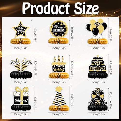 Geburtstag Tischdeko Schwarz Gold,9 Stück Bienenwaben Deko Tischaufsätze Set,Geburtstag Deko für Männer und Frauen,Tischdekoration für jährige