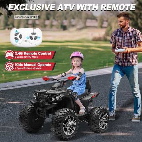 24V Kids ATV 4 Wheeler w/Remote Control, 9AH Battery Powered Electric Car w/ 3 Speeds, Shock Absorbers, Bluetooth, 2-Seater Quad for Kids Ages 3-8, Black - Image 5