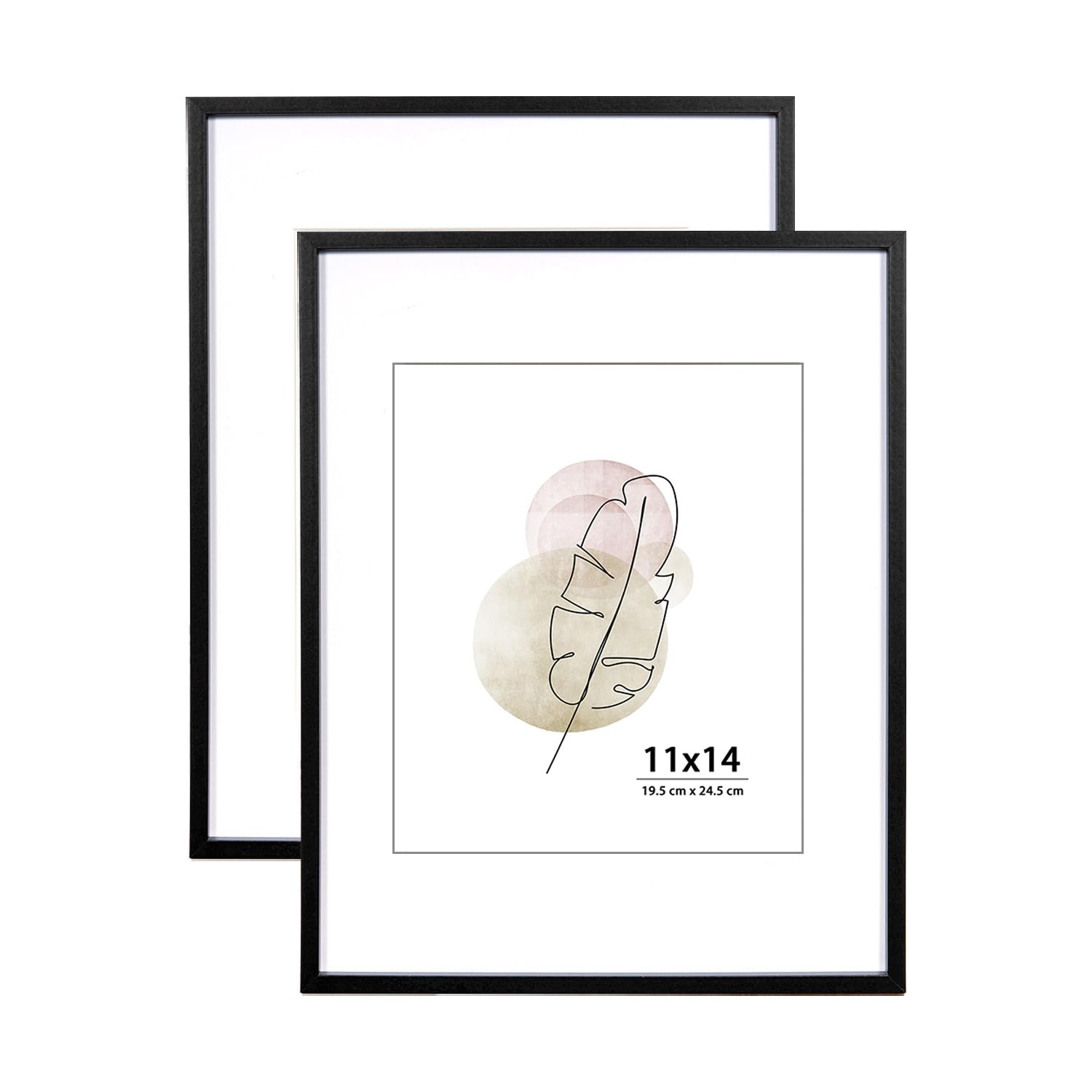 KAIWIN 11x14 Picture Frame Black Set of 2, Wooden Poster Frame suitable for 8x10 with mat,14x11 Picture Frames for Wall Mounting Display for Home, Office,Gallery with Photos, Posters, Puzzles