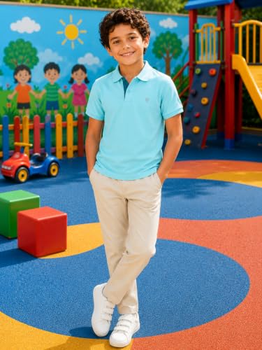 Image of Lux Cozi Boy's Polycotton Polo T-Shirt | Solid Collared Half Sleeve Tee for Kids | Soft Breathable Summer Wear | Casual Smart Polo T-Shirt | 3-14 Years