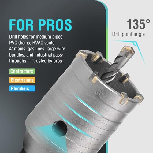Image of BINOTA 45 mm (1-3 /4 inch) Concrete Hole Saw with SDS-Plus Shank | Tungsten carbide drill bit; SDS-Plus shank (220 mm); Cross-type center drill; Dry drilling for concrete /brick /stone /masonry