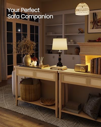 Image of VASAGLE 39.4 inch Console Table, 2 Drawers, Open Storage Shelf, Rounded Corners