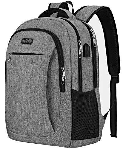 Travel Laptop Backpack,IIYBC Anti Theft Laptop Bag with USB Charging Port and Headphone Interface, Business Backpack for Men Women,College School Computer Bag Fits 17 Inch Laptop and Notebook-Grey