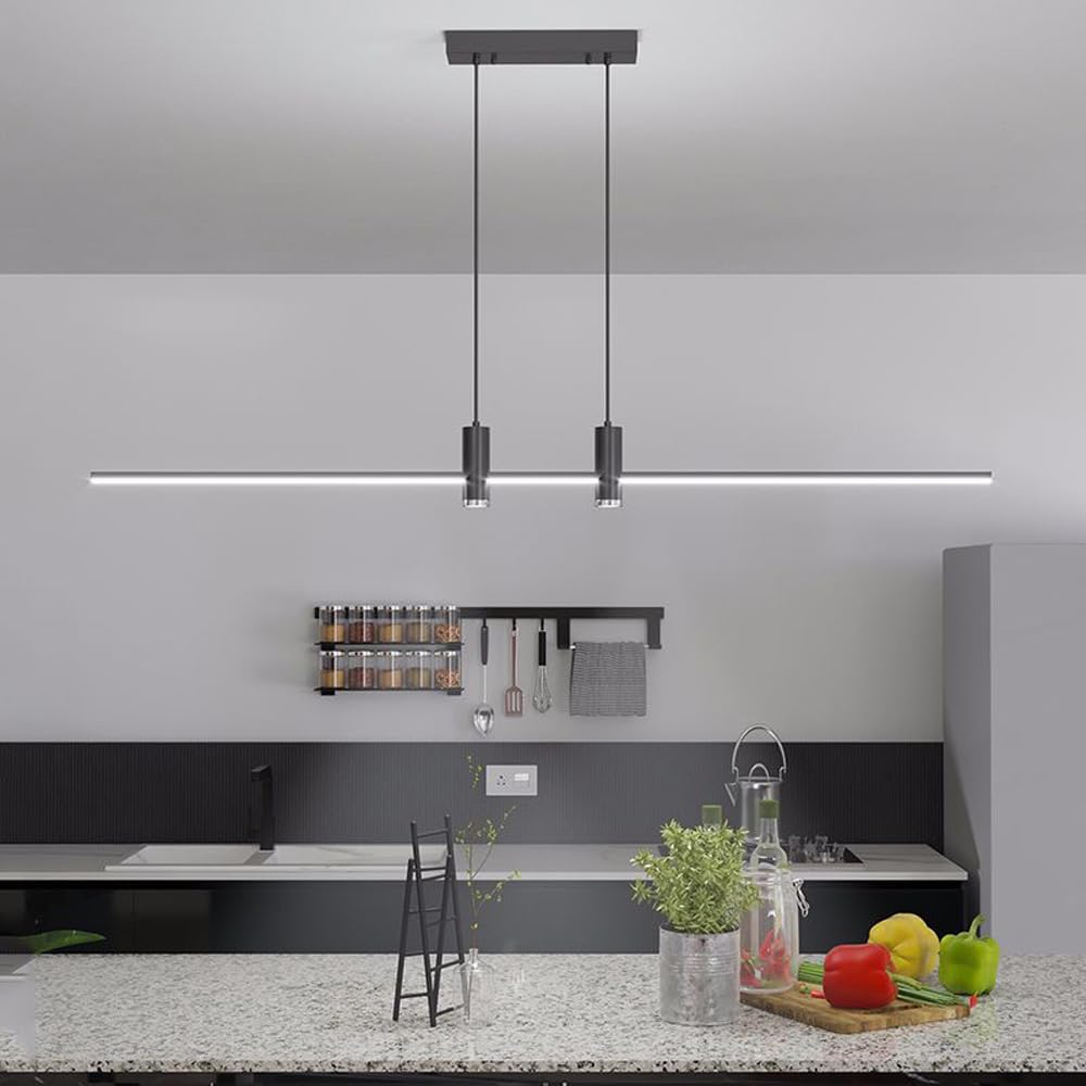 Lampada da Biliardo Nordica in Oro Spazzolato,Da a Sospensilineare a Led,Moderno Dimmerabile a Tubo Sottile, Faretto Lungo,Da a Sospensiindustriale a Striscia Nera per Sala da Pranzo e Ristorante/Buio