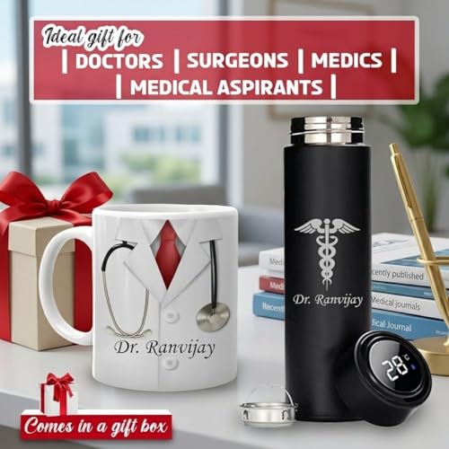 Image of SAVRI Personalized Doctor Drinkware Gift Set | Custom Bottle with Doctor Logo & Coffee Mug | Customized Gift for Doctors, Nurses, Medical Students | Graduation, Convocation, Appreciation