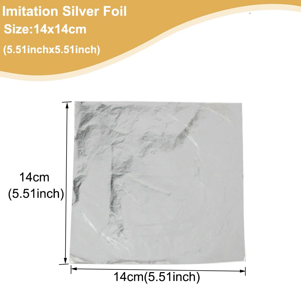 100Pcs Silver Leaf Foil Leaf Sheets, 5.5 x 5.5 Inches Gilding Foil Imitation Silver Leaf for DIY Nails Art Painting Gilding Crafting Decoration