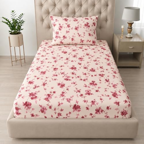Image of Amazon Brand - Umi Soft Cotton Single Bedsheet 60X90 Inches | 160 TC Lightweight Fabric | Beautiful Elegant Design | Matching Pillow Cover