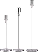 SUJUN Silver Candle Holders Set of 3 for Taper Candles, Decorative Candlestick Holder for Wedding, Dinning, Party, Fits 3/4 inch Thick Candle&Led Candles (Metal Candle Stand)