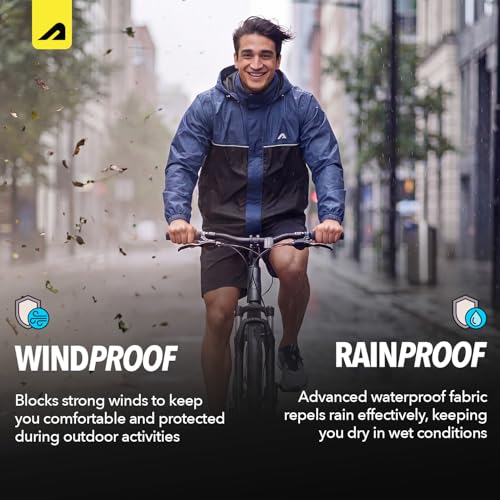 Image of Boldfit Unisex Waterproof Rain Jacket Rainwear Top for Men & Women with Hood Lightweight Monsoon Rain Jacket for Travel, Trekking, Bike Riding & Outdoor Use- Navy Black, M-L