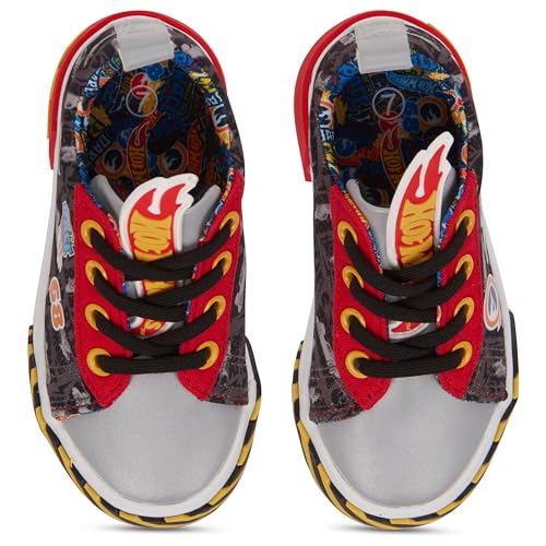Hot Wheels Toddler Boy Sneakers - Cars, Trucks, Tracks and Engines - Checkered Flag Race Car Lace Up Kids Sneakers2