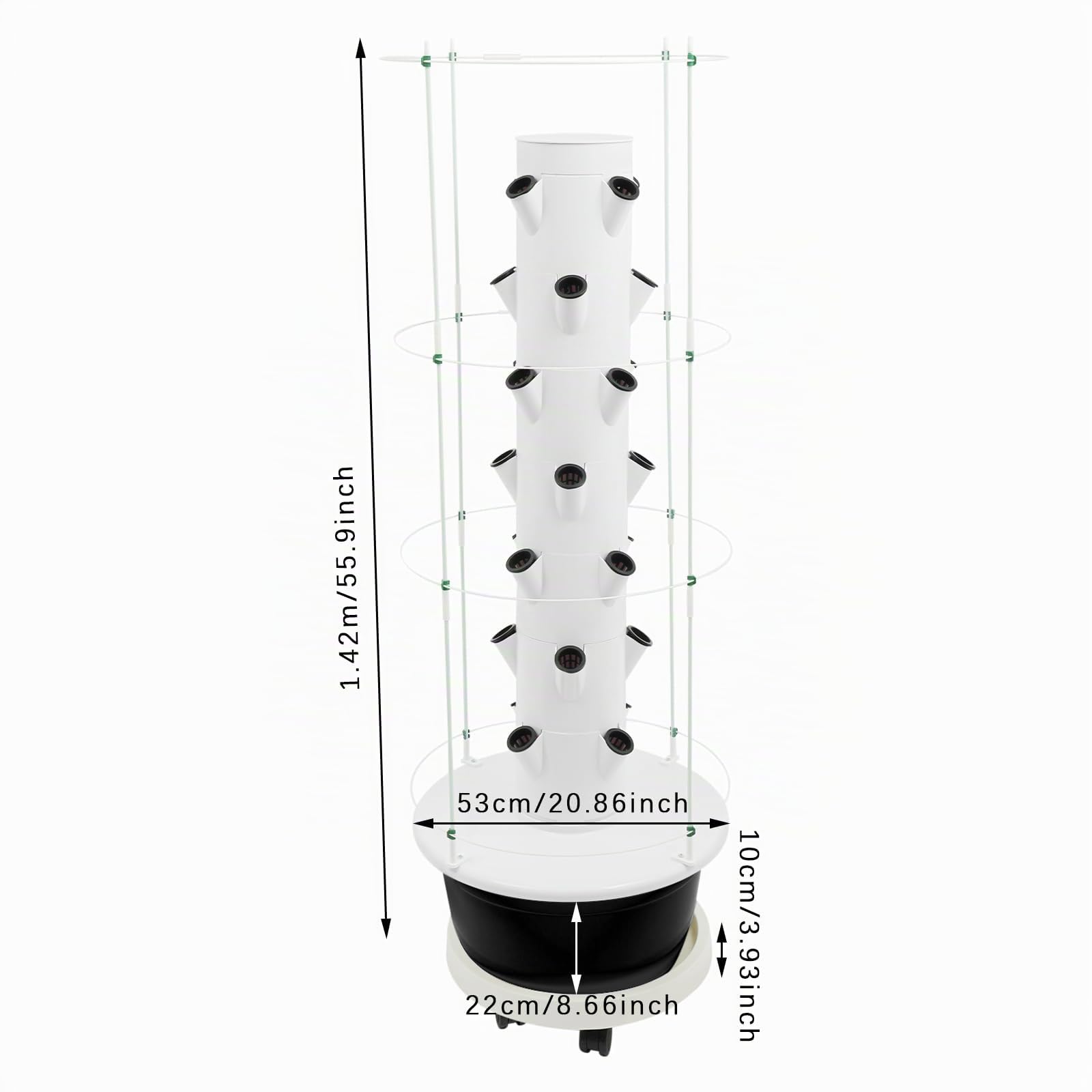 Hydroponic Turm, 7 Etagen 28 Löcher Pflanzturm, Hydroponic System Tower Anzuchtsystem für Kräuter, Obst und Gemüse (Schwarz)