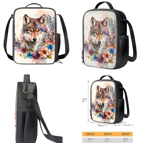 Renewold 3pcs Kids Teens Backpack Set Wolf Flower Print with Lunch Box Pencil Case Preschool Primary Middle School Student Bookbag School Backpacks Laptop Backpack Boys Girls Book Bag4